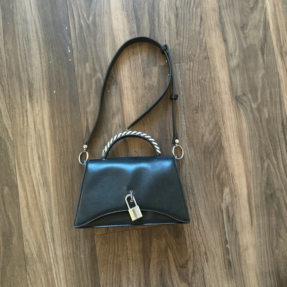 Charles & Keith Black and Silver Crossbody Bag with Padlock Detail